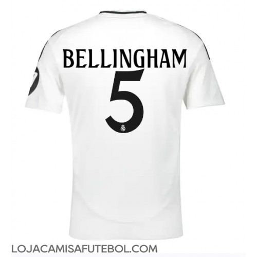 Camisa de Futebol Real Madrid Jude Bellingham #5 Equipamento Principal 2024-25 Manga Curta